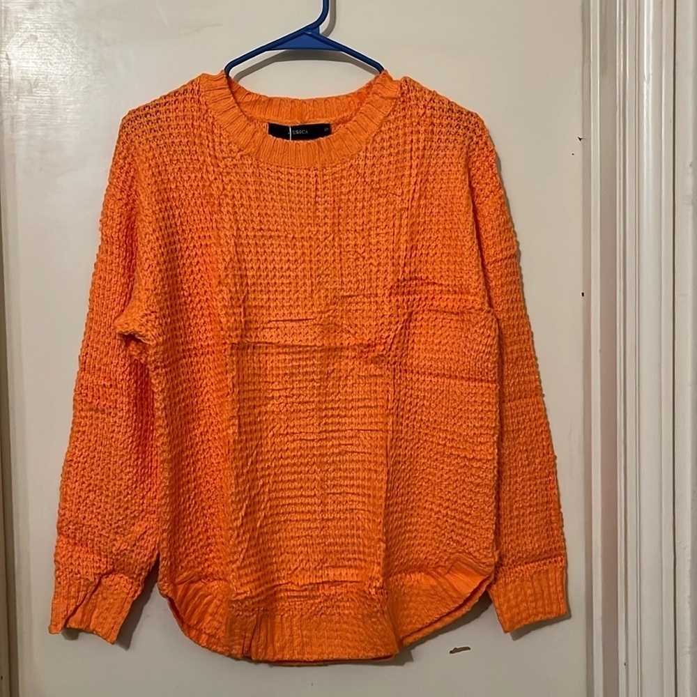 NWT Orange waffle knit crew neck long sleeve crew neck sweater size small. - Picture 1 of 4